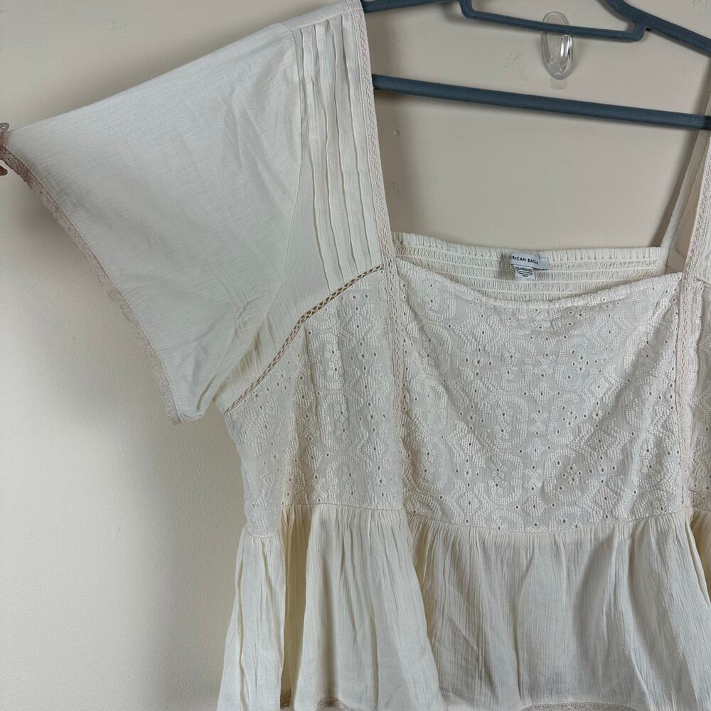American Eagle Outfitters Cream Eyelet Cotton Crop Top - Picture 2 of 7